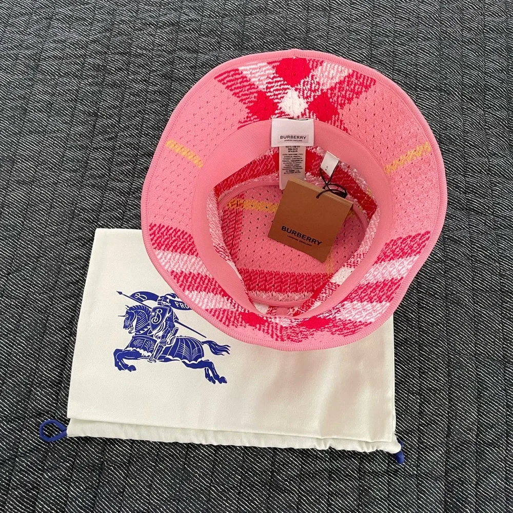 Burberry Pink and White Plaid Knit Hat - Picture 4 of 8